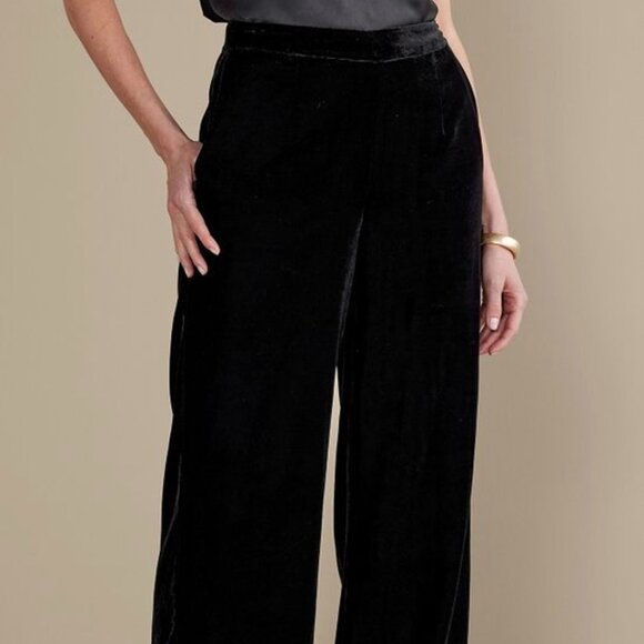 Soft Surroundings Black Velvet Velour Wide Leg Pants Trousers Women’s Size Med - Picture 1 of 14